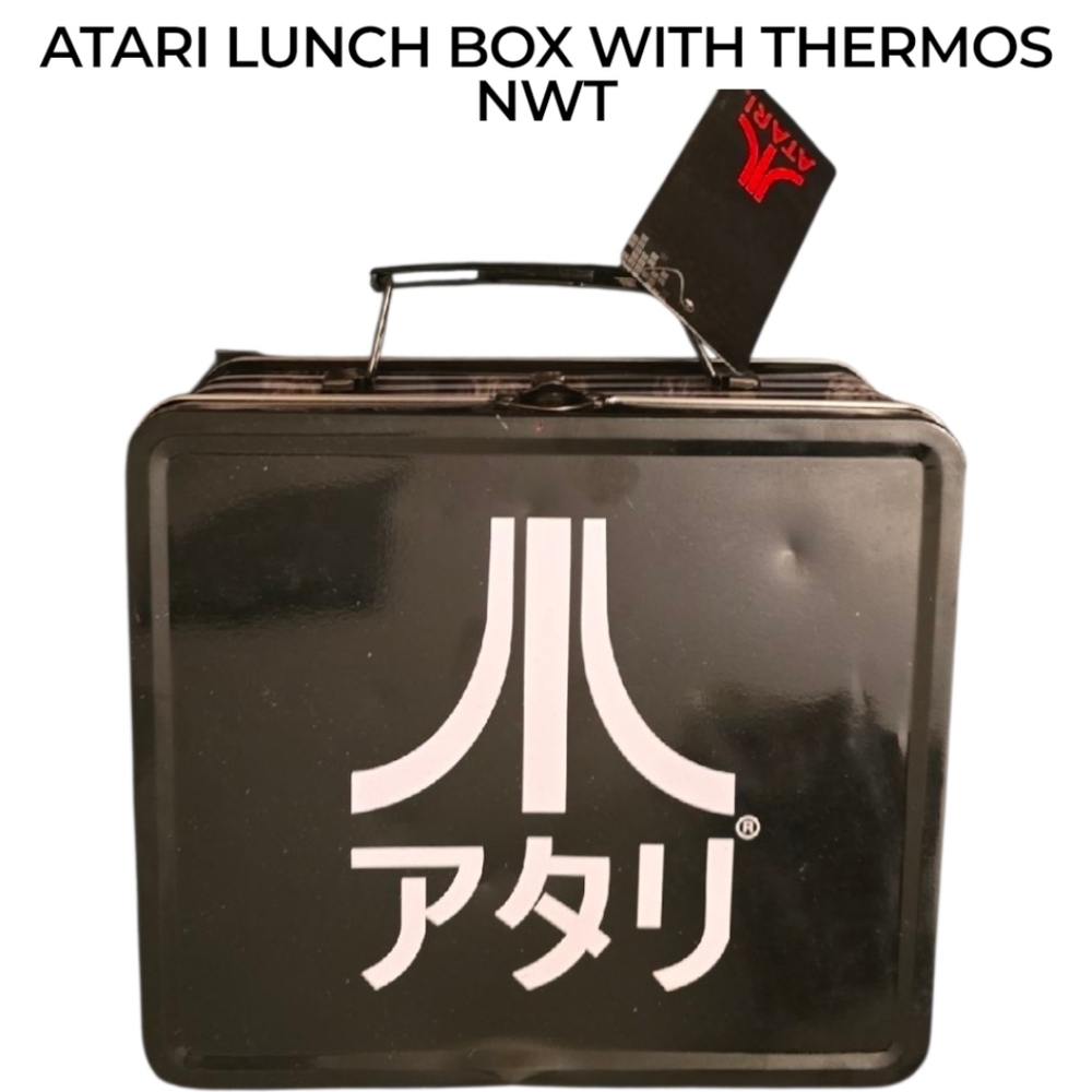 Atari Black Metal Lunchbox With Thermos Nwt